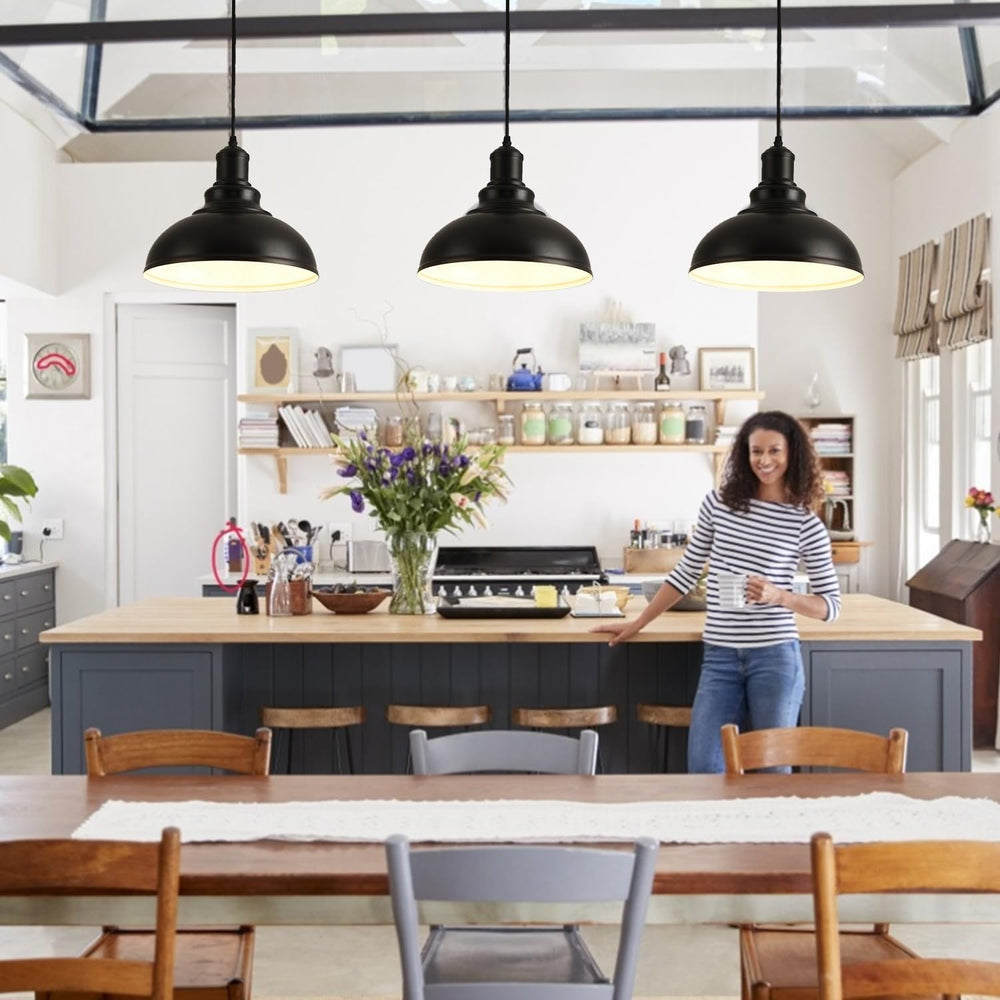 Pendant Lights, Farmhouse Pendant Lamp with Metal Shade (White Inside), Matte...