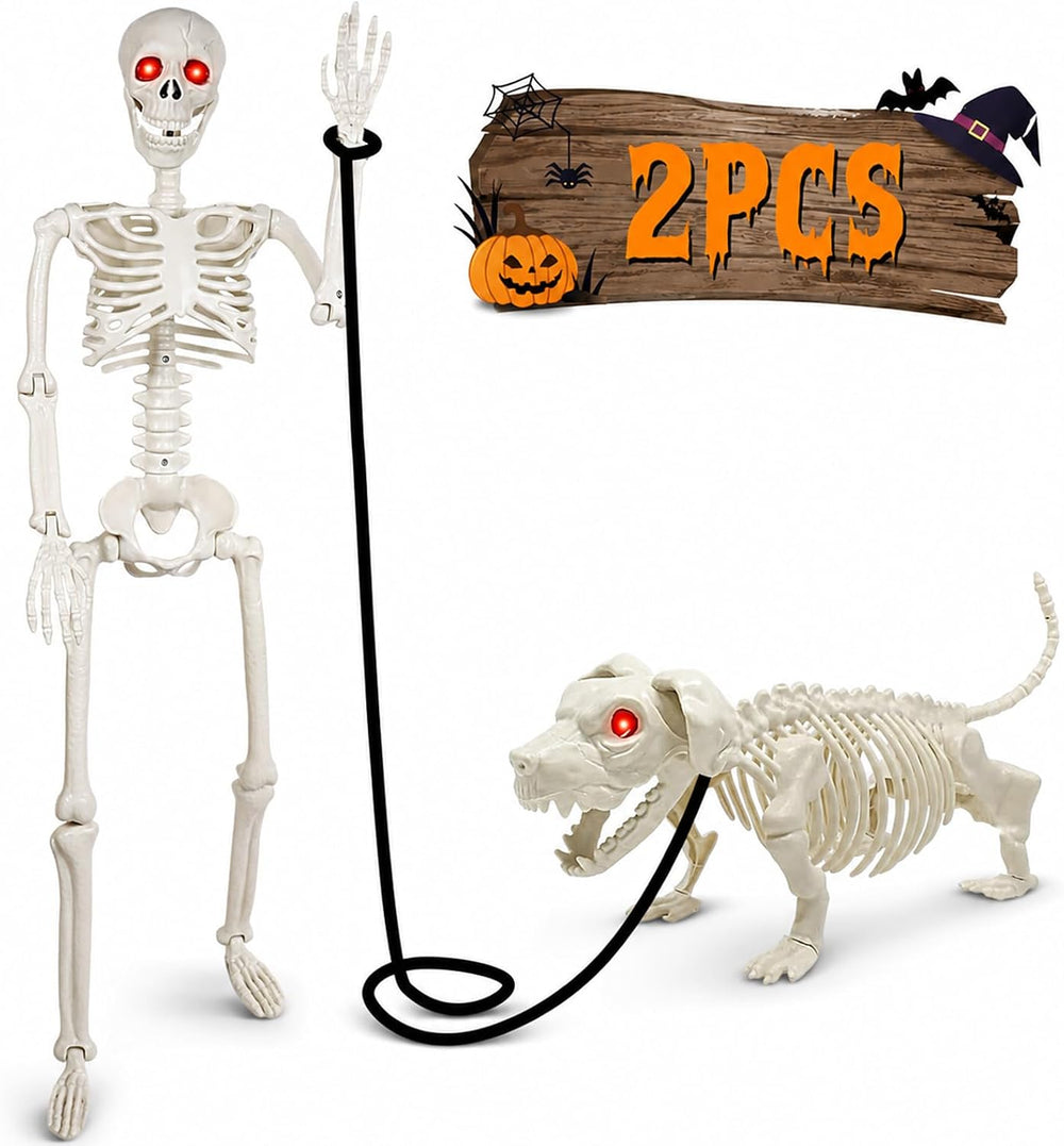 Halloween Skeleton Decorations with Dog Skeleton: 3 FT Light Up Skeletons
