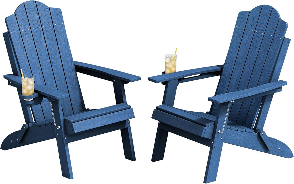 Greesum Folding Adirondack Chair Set of 2, Heavy-Duty 360LBS HDPE Outdoor Cha...
