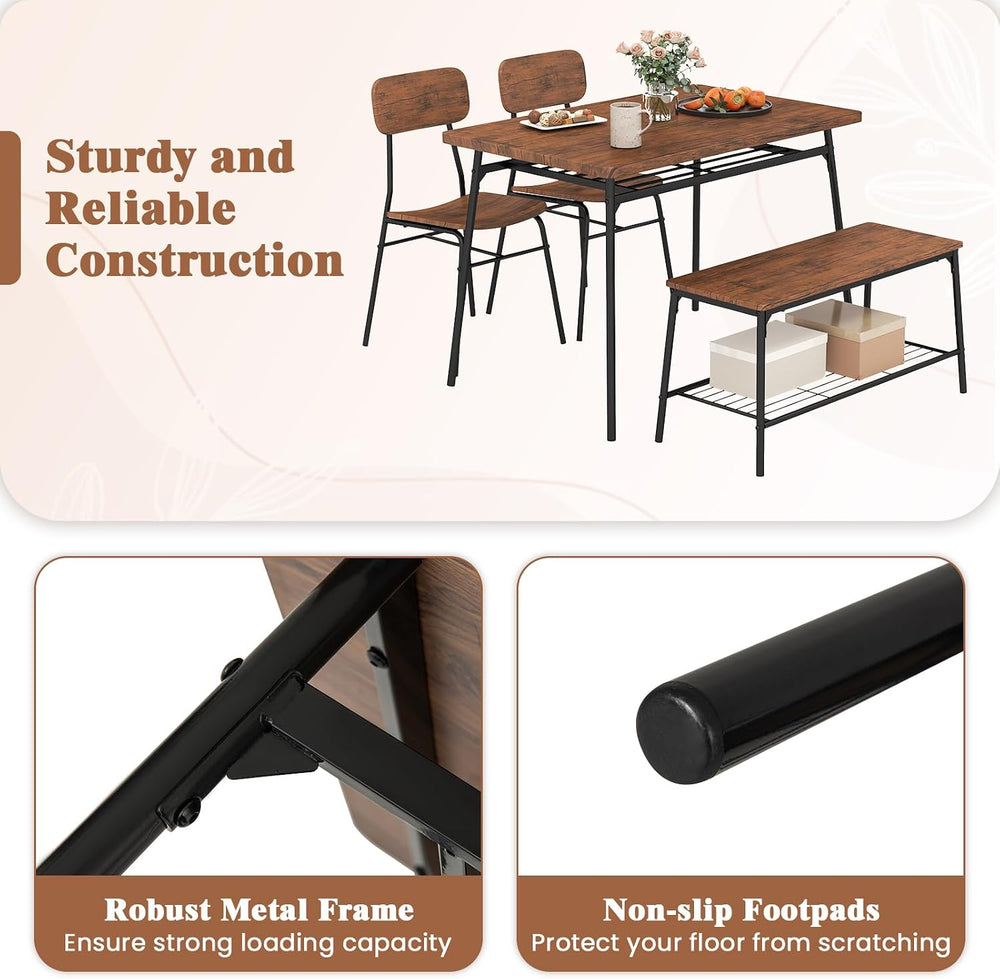 Tangkula Dining Table Set for 4, Square Kitchen Table & Chair Set w/Stora...