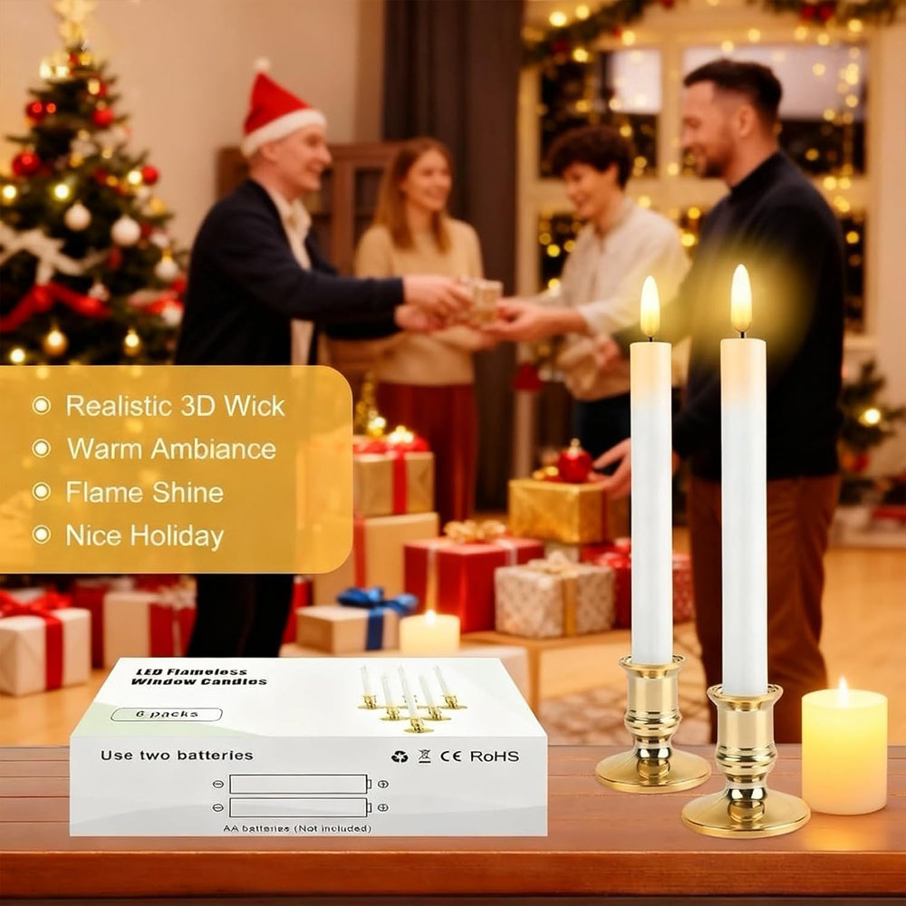Christmas Window Candles, 6 Pcs Battery Operated Flameless Taper Candles with...