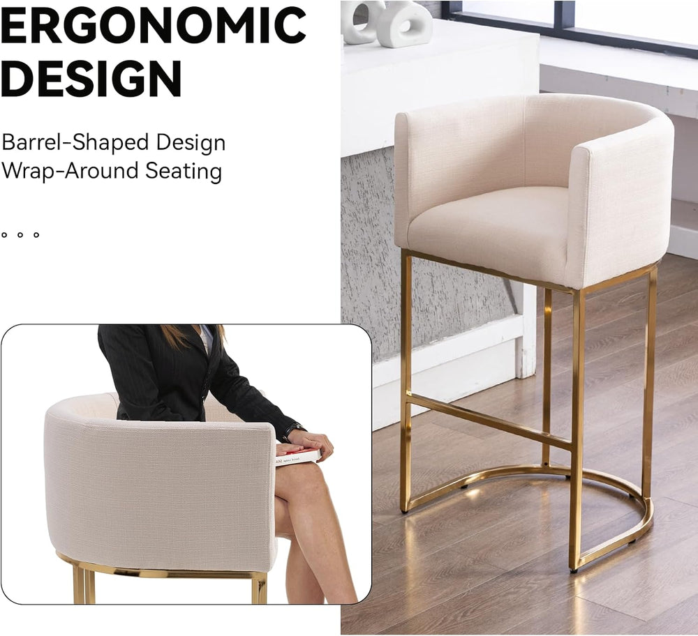 RIVOVA Contemporary Cream Linen Bar Stool, 32" Upholstered Fabric Counte...
