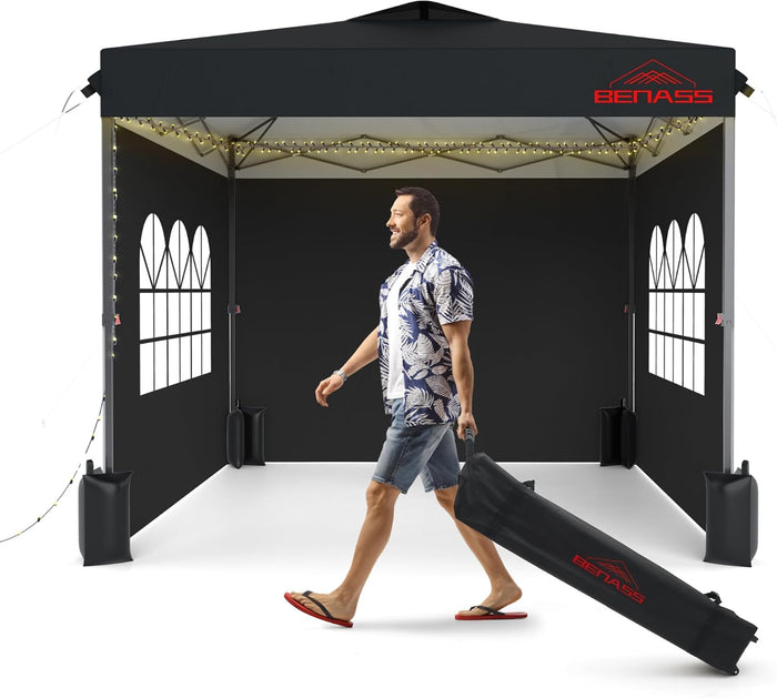 10x10 Pop Up Canopy Tent with 3 Sidewalls, Black