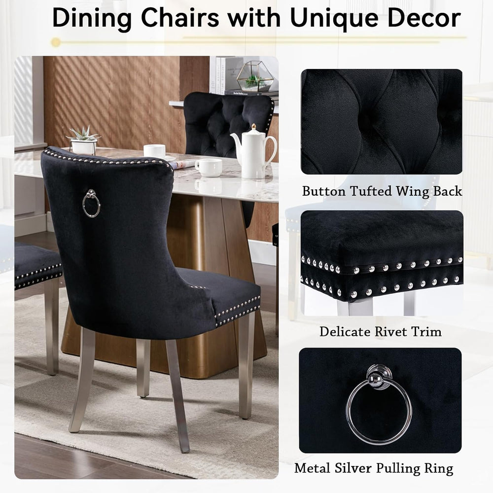 Henf 7 Piece Marble Dining Table Set for 6, 68" Modern Kitchen Dining Ro...