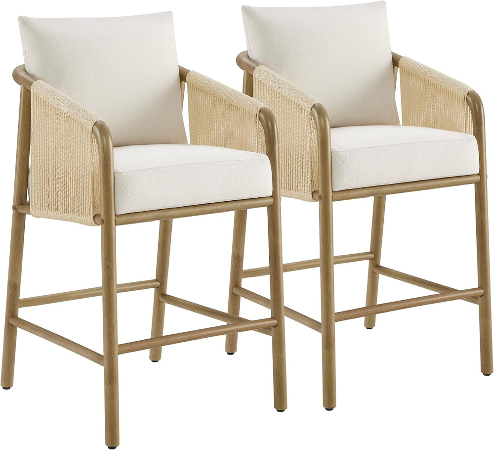 CHITA 27" Counter Height Bar Stools Set of 2, Boho Woven Paper Cord Coun...