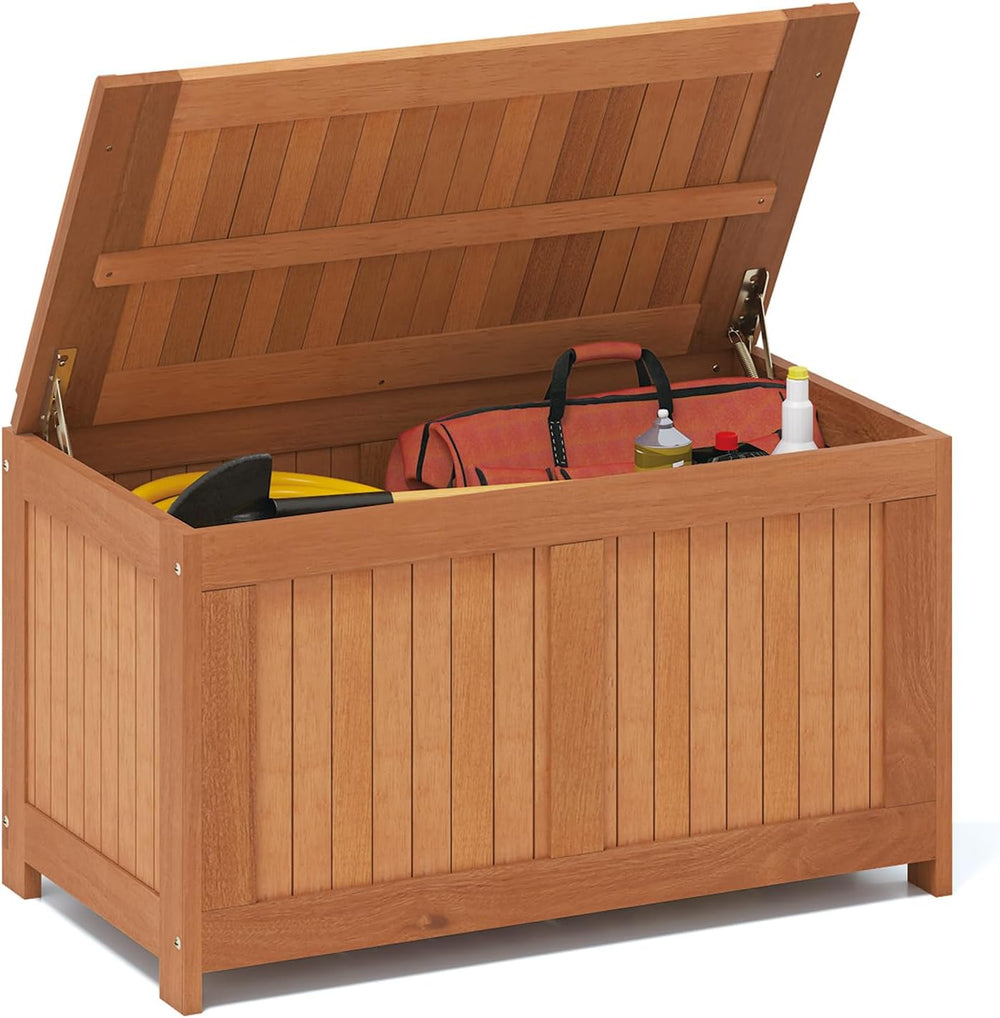 Tangkula 52 Gallon Wood Outdoor Storage Box, 3-in-1 Patio Storage Bench with ...