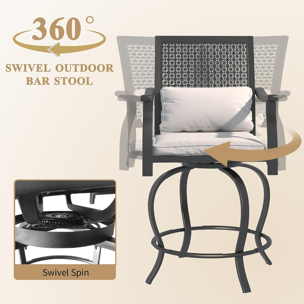 AECOJOY Outdoor Swivel Bar Stools Set of 2, Patio Bar Height Outdoor Chairs w...