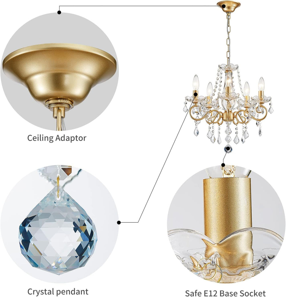 ANJIADENGSHI Mini Crystal Chandelier K9 Crystal Gold Chandelier for Living Ro...