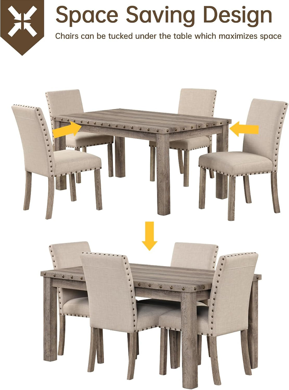 Modern Fort 5-Piece Farmhouse Dining Table Set for 4, 60" Rectangular Wo...