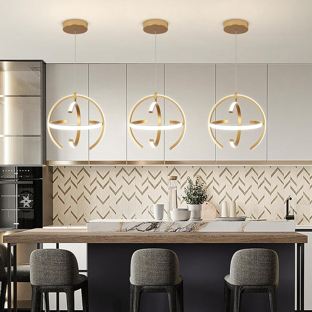KELUOLY Modern Gold LED Chandelier, Dimmable Metal Brushed Globe Pendant Ligh...