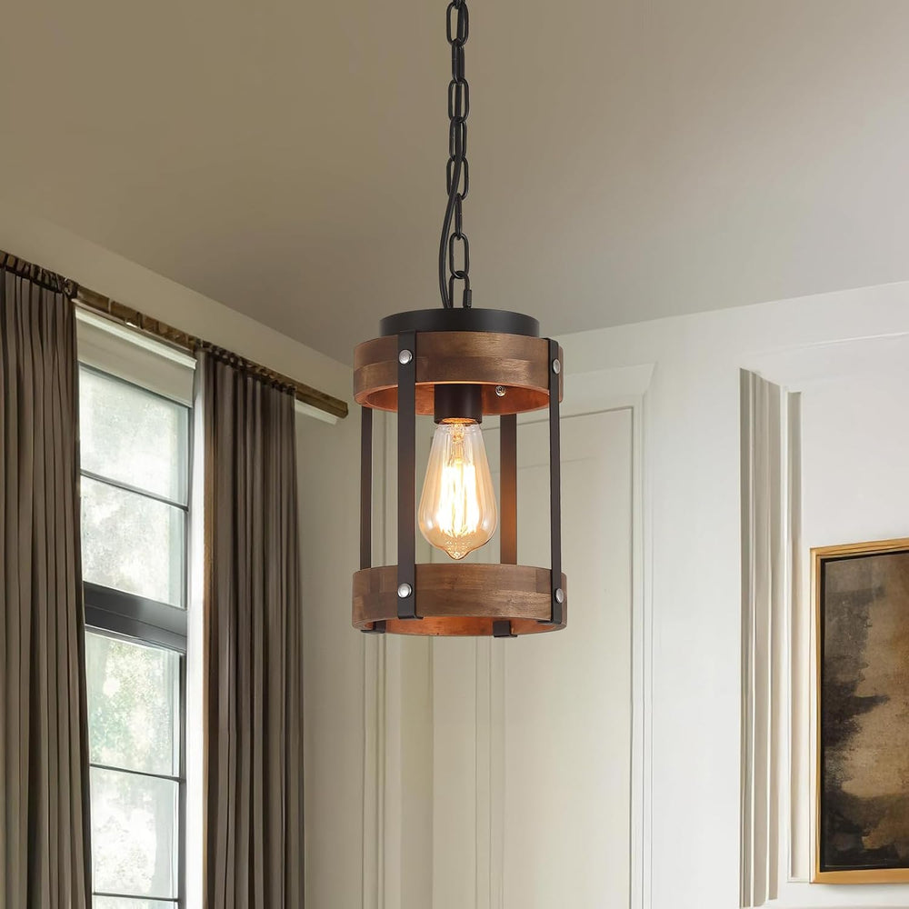 2 Pack Rustic Farmhouse Wood Pendant Light Fixture One-Light Adjustable Chain...