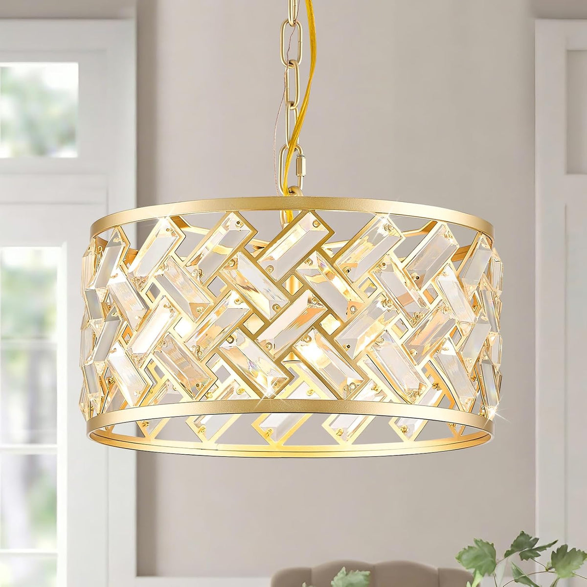 12.4" gold crystal chandelier, morden 3-light dining room, main product view