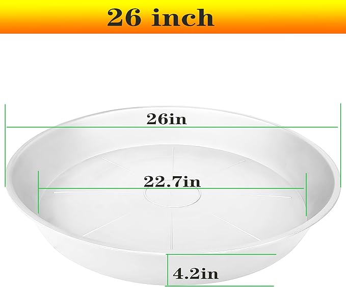 3 Pack of 26 inch Plant Saucer, 4.2" Depth Tray, Large Deep Garden Plast...