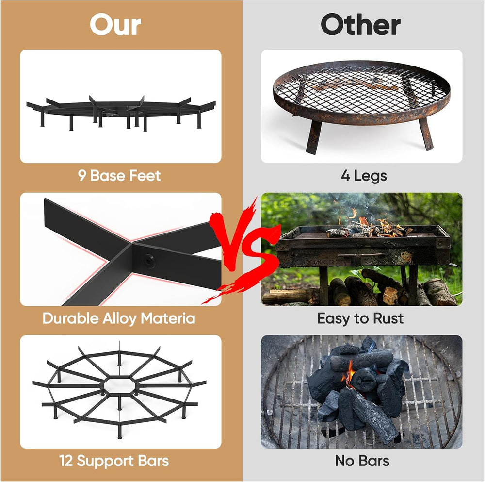 FireGrate 24-Inch Round Heavy-Duty Steel Fire Pit Grate, 9 Legs & 12 Bars