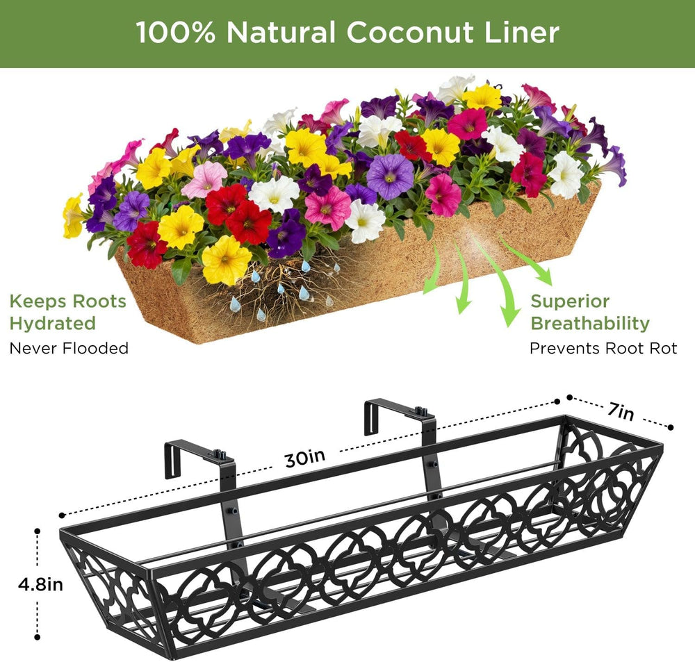 HFHOME 4 Pcs 30" Window Box Deck Railing Planter Box with Horse Trough C...