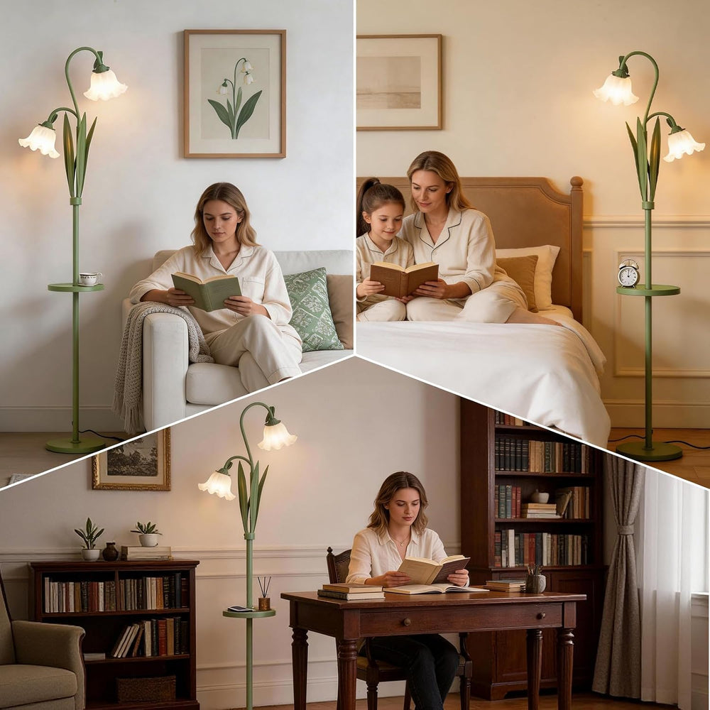 Funky Flower Floor Lamp with Table, Adjustable Gooseneck Floor Lamp with 3 Co...