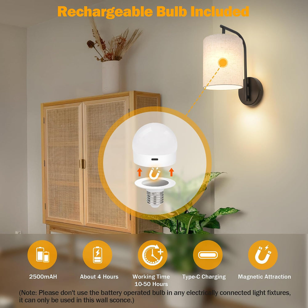 MATAMEYE Battery Operated Wall Sconce Set of 2, Black Wall Light Fixture