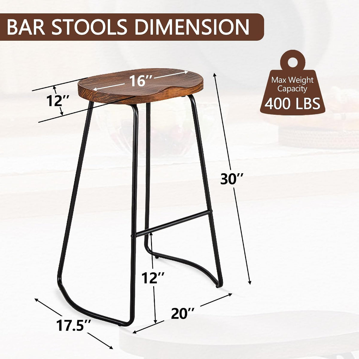 heugah wood bar stools set of 3, 30" shown in use