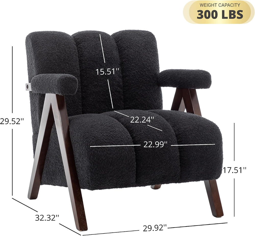 Mid Century Modern Accent Chair with Solid Wood Frame, Boucle Upholstered Liv...
