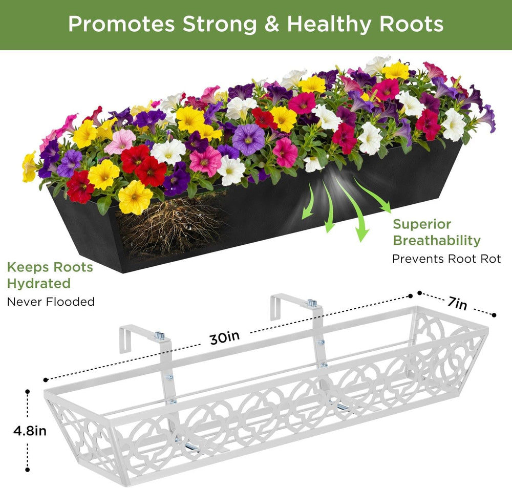 HFHOME 2 Pack 30 Inch Railing Planter Boxes with Adjustable Brackets & No...