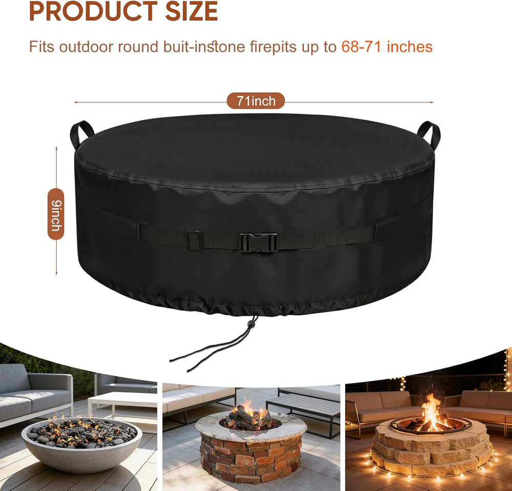Onlyme Round Fire Pit Cover, 71 Inch Outdoor Firepit Covers 600D-71*9 In
