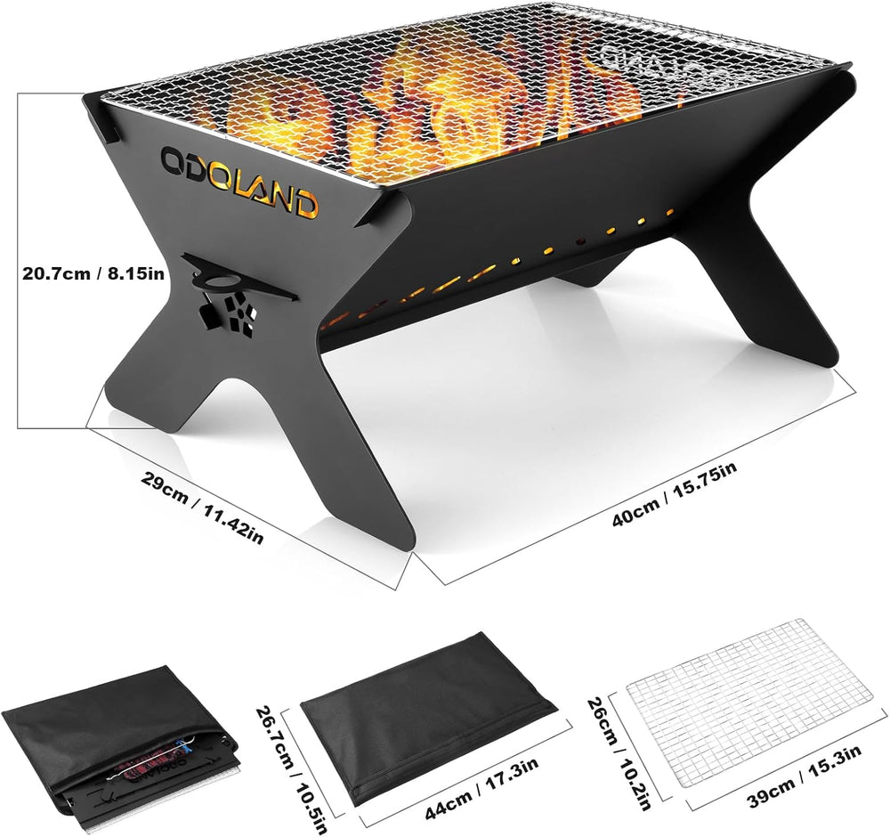 Odoland Camping Campfire Grill, Portable Folding Charcoal Grills for BBQ