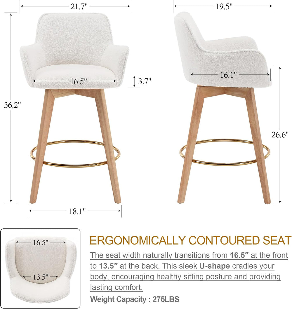 ONEVOG Boucle 26" Counter Height Bar Stools Set of 4, Swivel Modern Kitc...