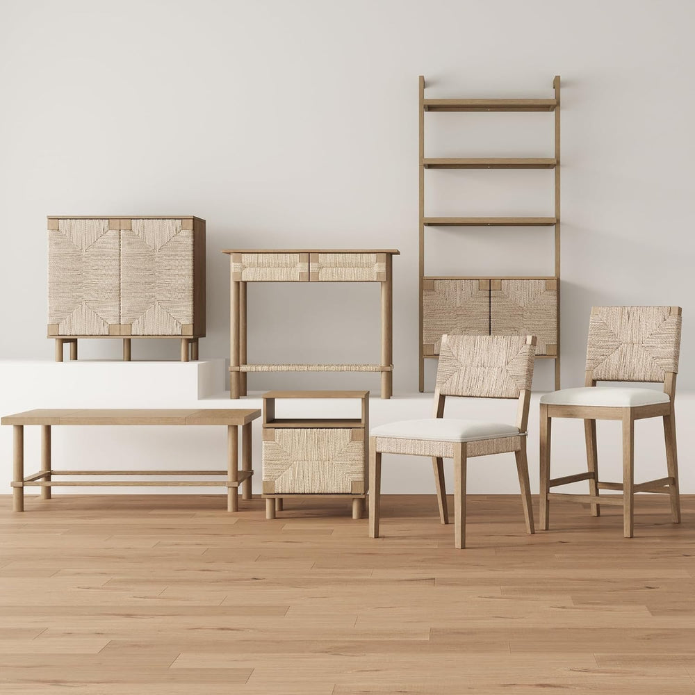 Beacon Boho Dining Chair Set of 4, Boucle Dining Chair with Seagrass Accent a...