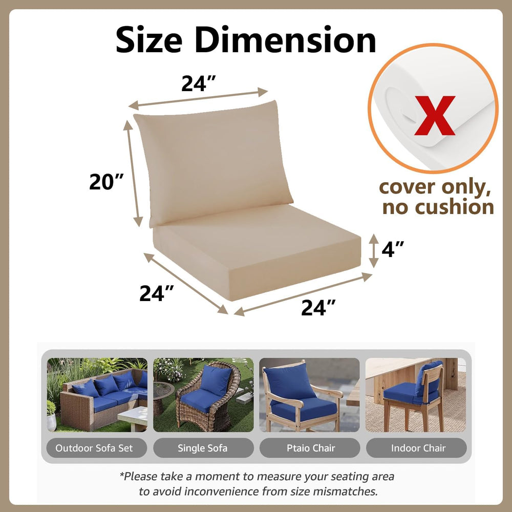 Outdoor Seat Cushion Cover Set of 4, 24 x 24 x 4 Inch, Tan