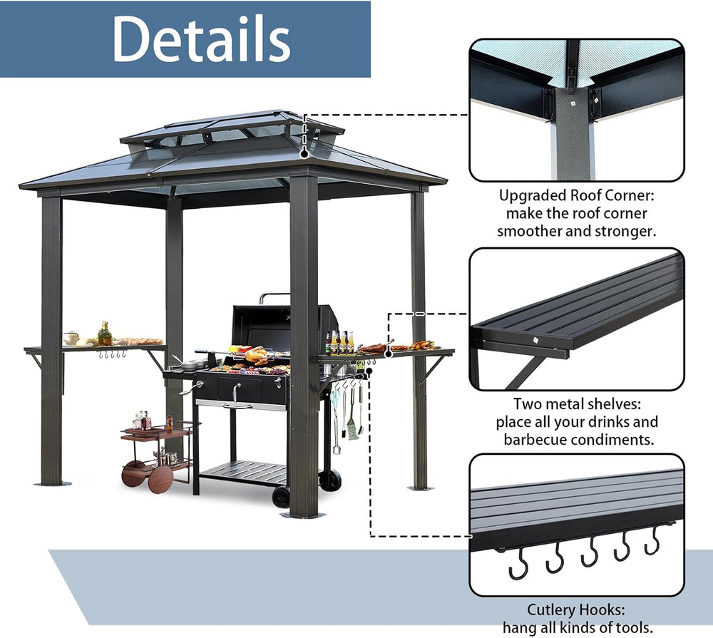 Endark 8'x5' Grill Hardtop Polycarbonate Gazebo with Double Roof, Alu...