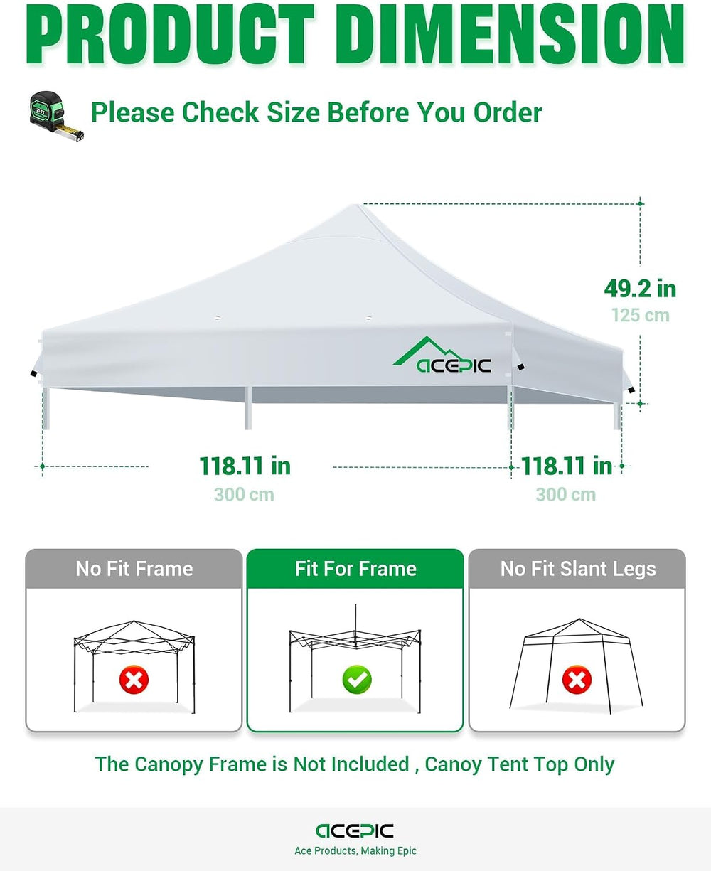 ACEPIC Heavy Duty 10x10 Peak Pole Canopy Replacement Top (Gray, Top Only)