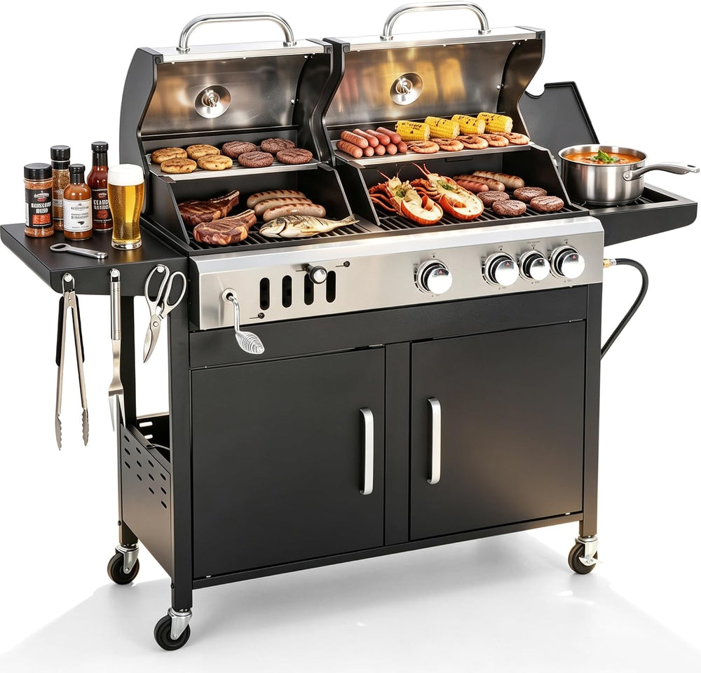 Captiva Designs Charcoal and Gas Grill Combo,690 SQIN Dual Fuel Propane BBQ