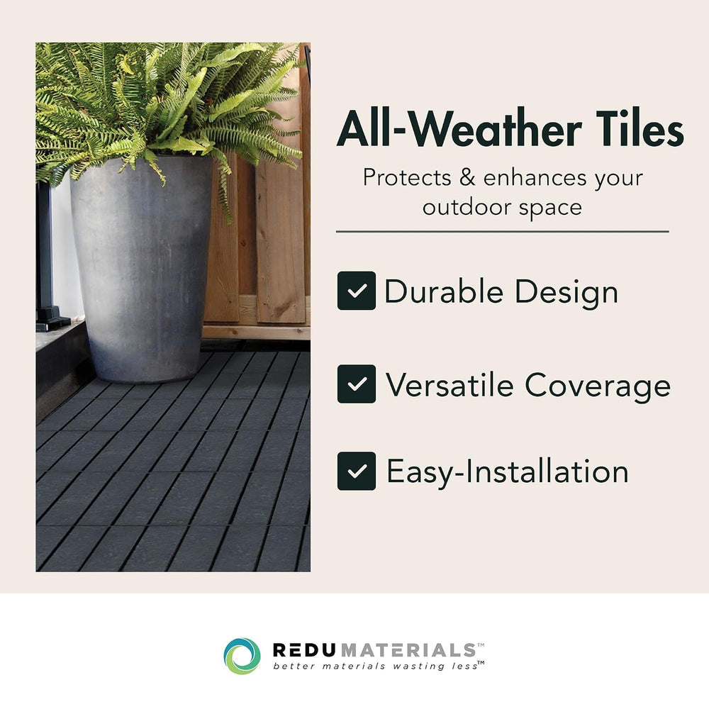 EcoTrend 24-Pack 12”x12” Interlocking Deck Floor Tiles, Slate Black – Rubber ...