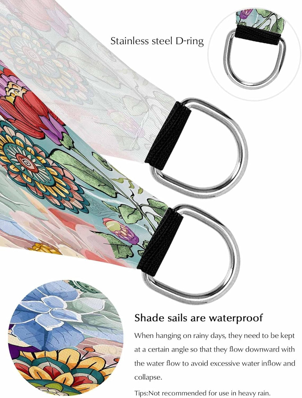 Sun Shade Sail 8'x10' Boho Floral Rectangle Sun Shade Sails Canopy Wa...