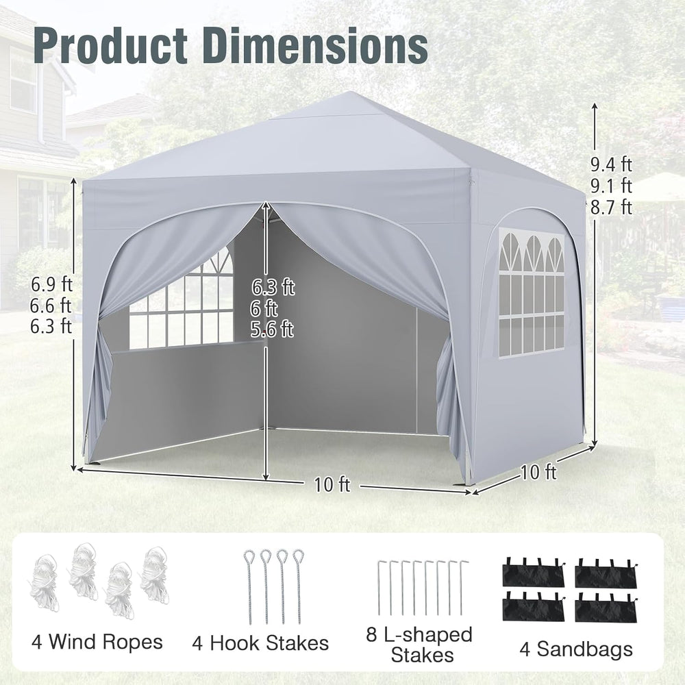 Tangkula 10x10Ft Pop up Canopy with 4 Sidewalls, UPF50+ Outdoor Tent with Zip...