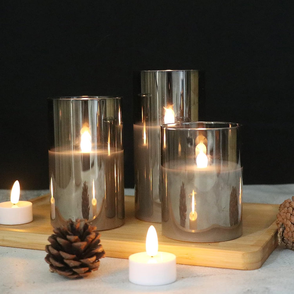 GenSwin Gray Glass Flameless Led Candles Battery Operated with Timer and 10-K...