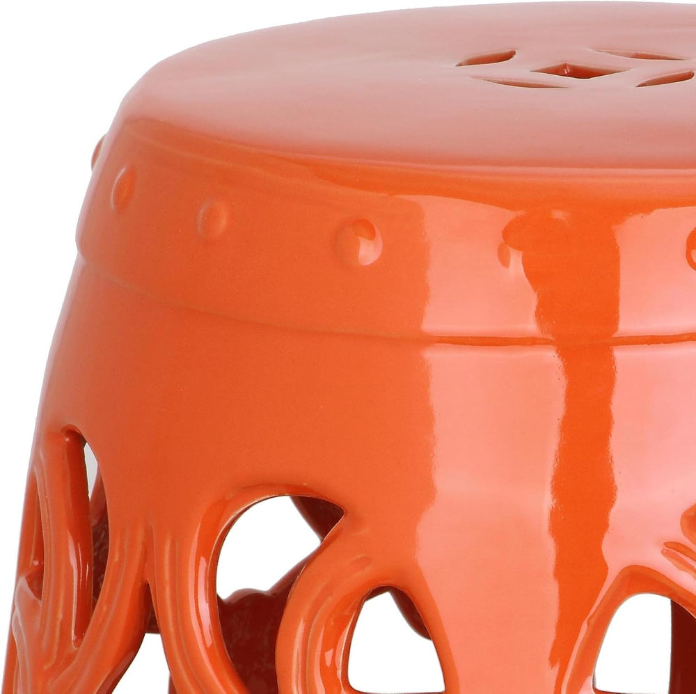 SAFAVIEH Furniture - Imperial Vine Decorative Garden Stool - Orange - Ceramic...
