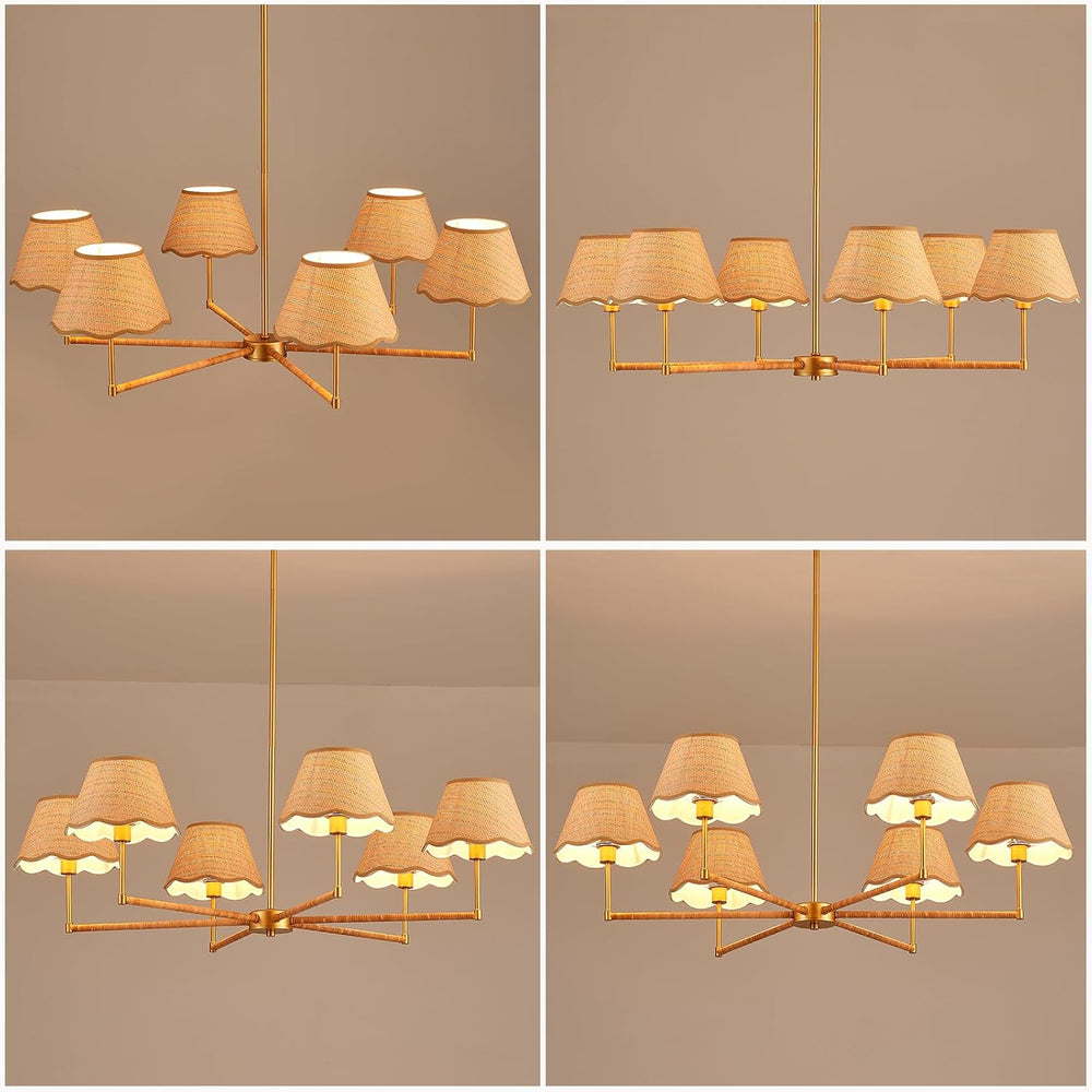 39” Boho Rattan Chandelier 6-Lights Rustic Industrial Pendant Light Large Adj...