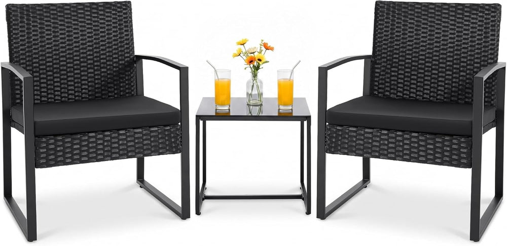 Flamaker 3 Pieces Patio Furniture Set Outdoor Wicker Bistro Chair (Black)