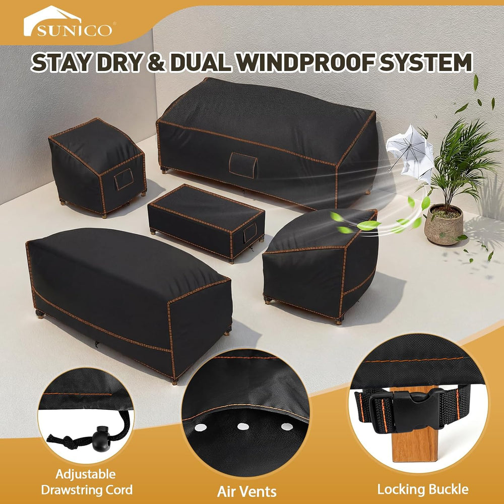Patio Furniture Set Covers for Outdoor Waterproof 5 Piece, XX-Large, Black
