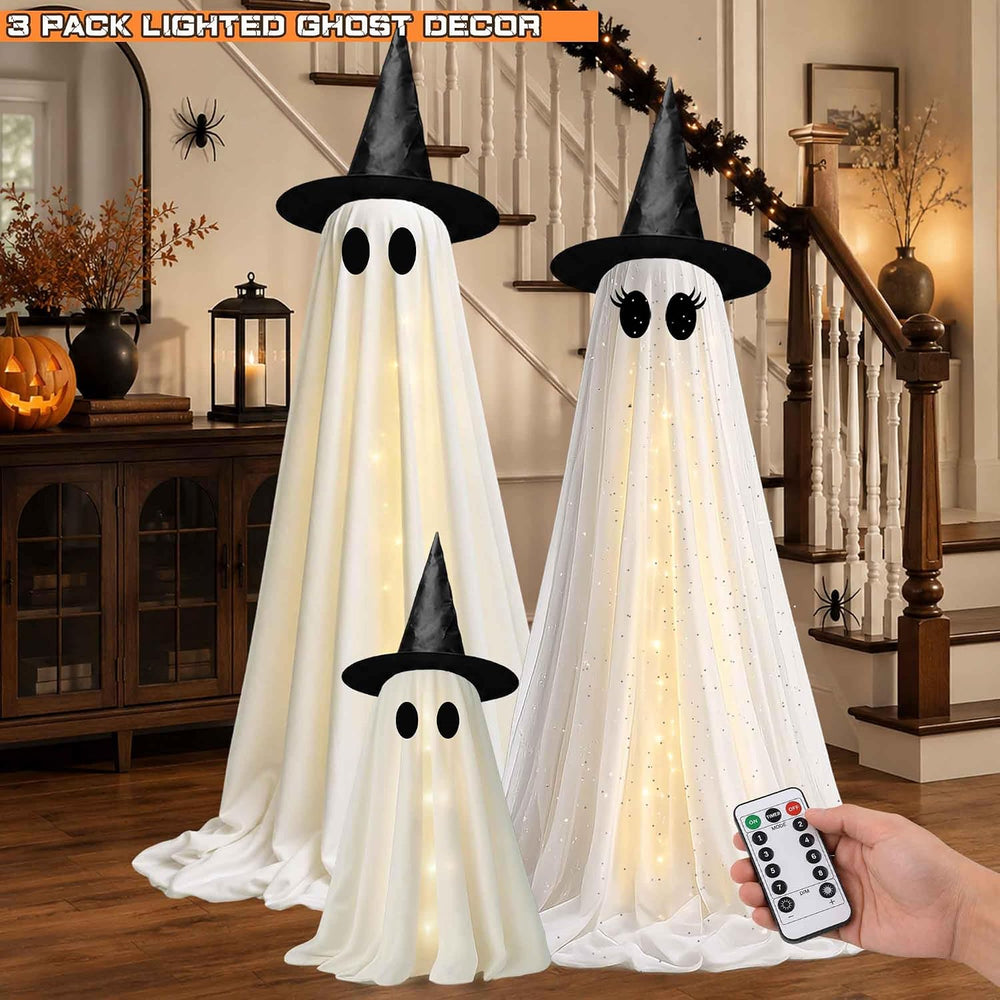 Halloween Decorations Outdoor, 3 Pack Light Up Spooky Ghosts with Remote Cont...