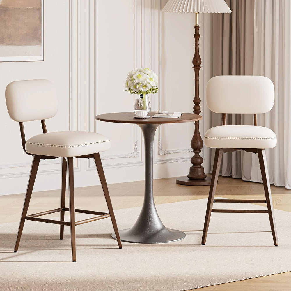 MALOL 26“ Mid Century Leather Swivel Bar Stools Set of 2, Beige