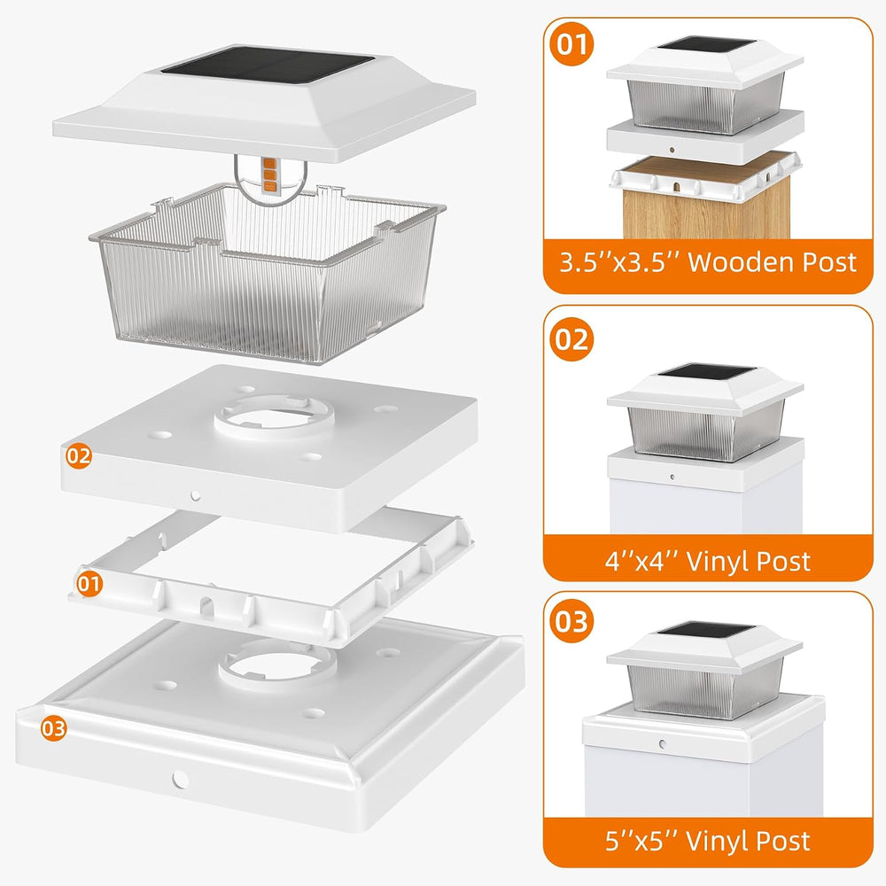 Solar Post Cap Lights, White, 4x4/5x5, 18-Pack