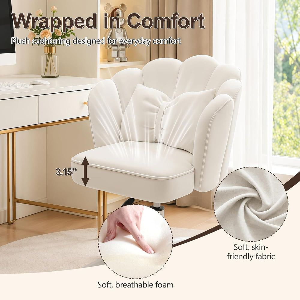 Vanity Chair with Wheels Velvet Petal Desk Chair Upholstered Tufted Home Offi...