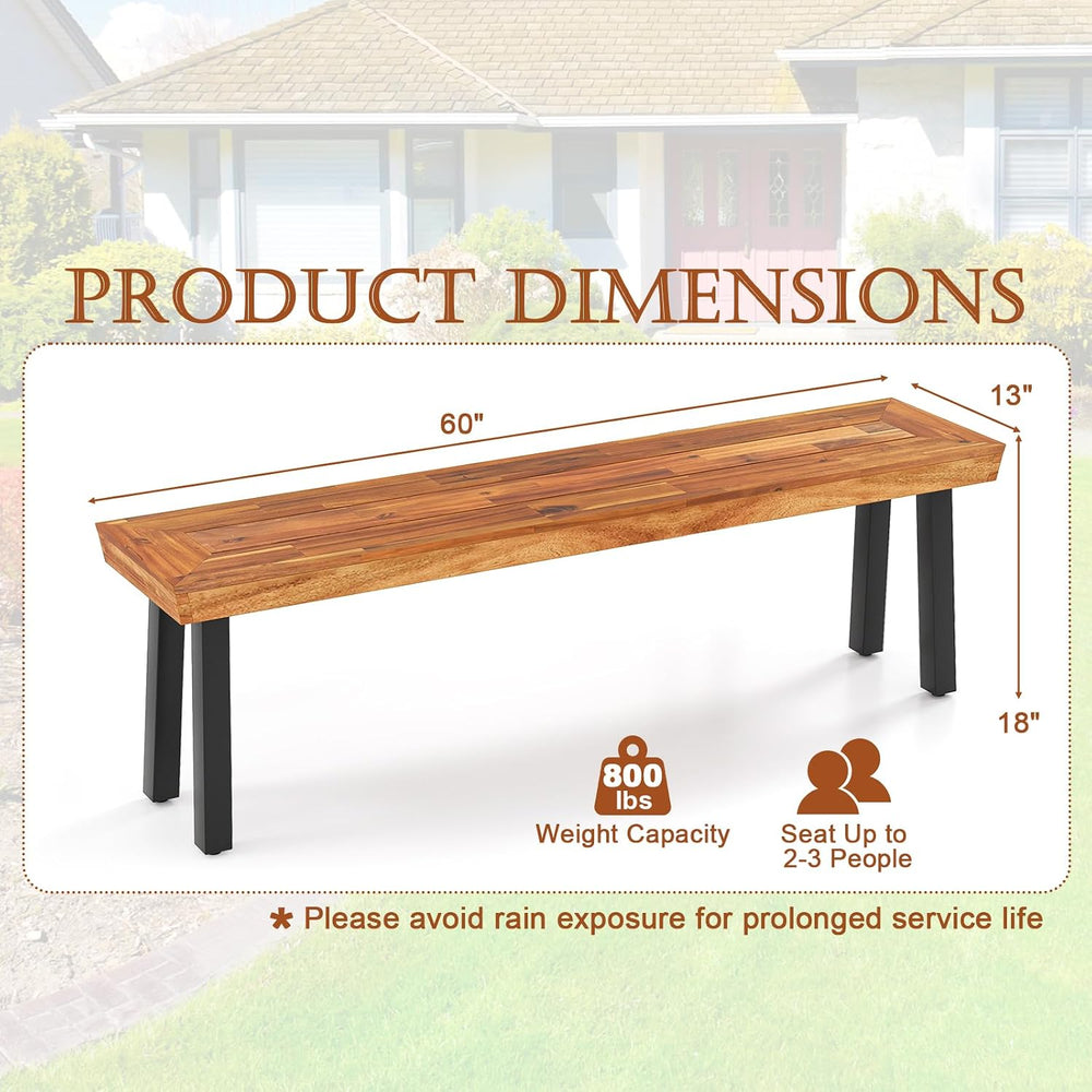 Tangkula Outdoor Acacia Wood Bench, Patio Dining Picnic Bench with Steel Legs...