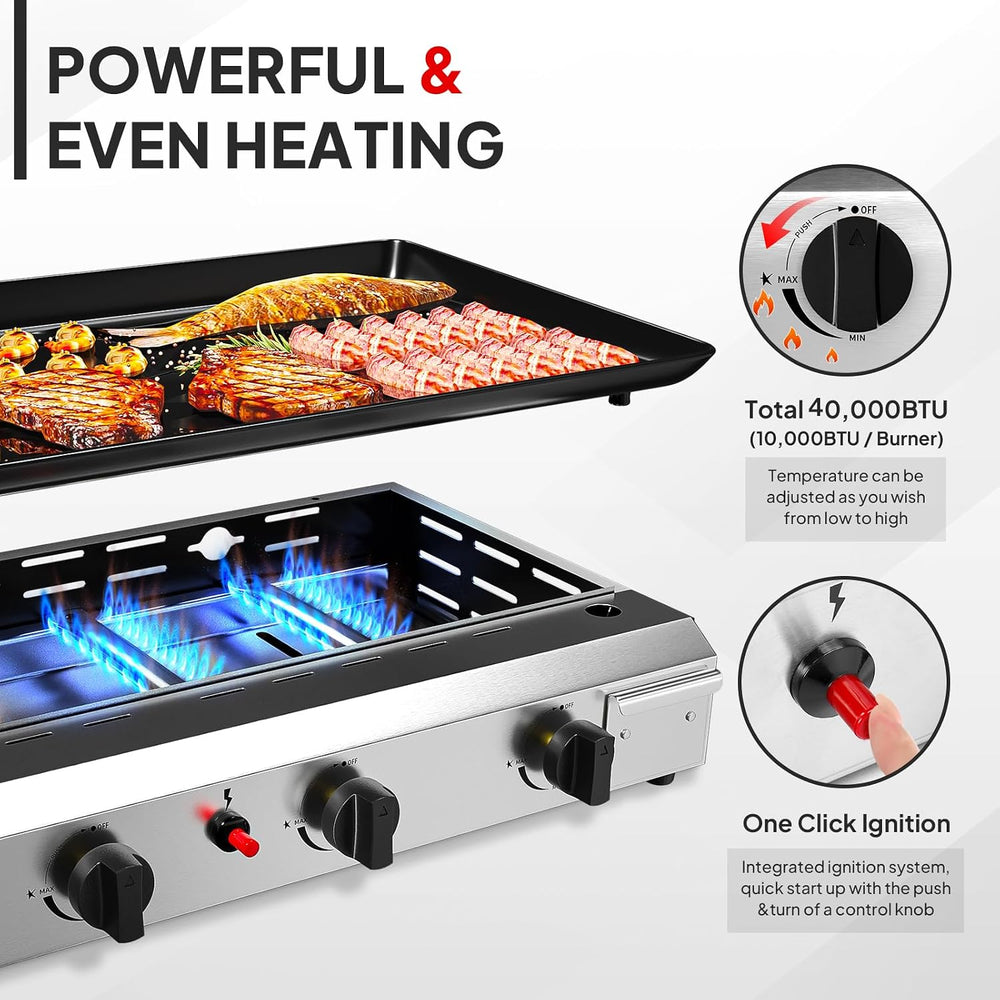 ROVSUN 4 Burner Portable Propane Griddle with Electronic Ignition, 40000 BTU ...