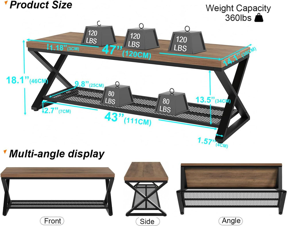 LVB Entryway Bench, Indoor Shoe Bench with Storage & Seating Rustic Oak 4...