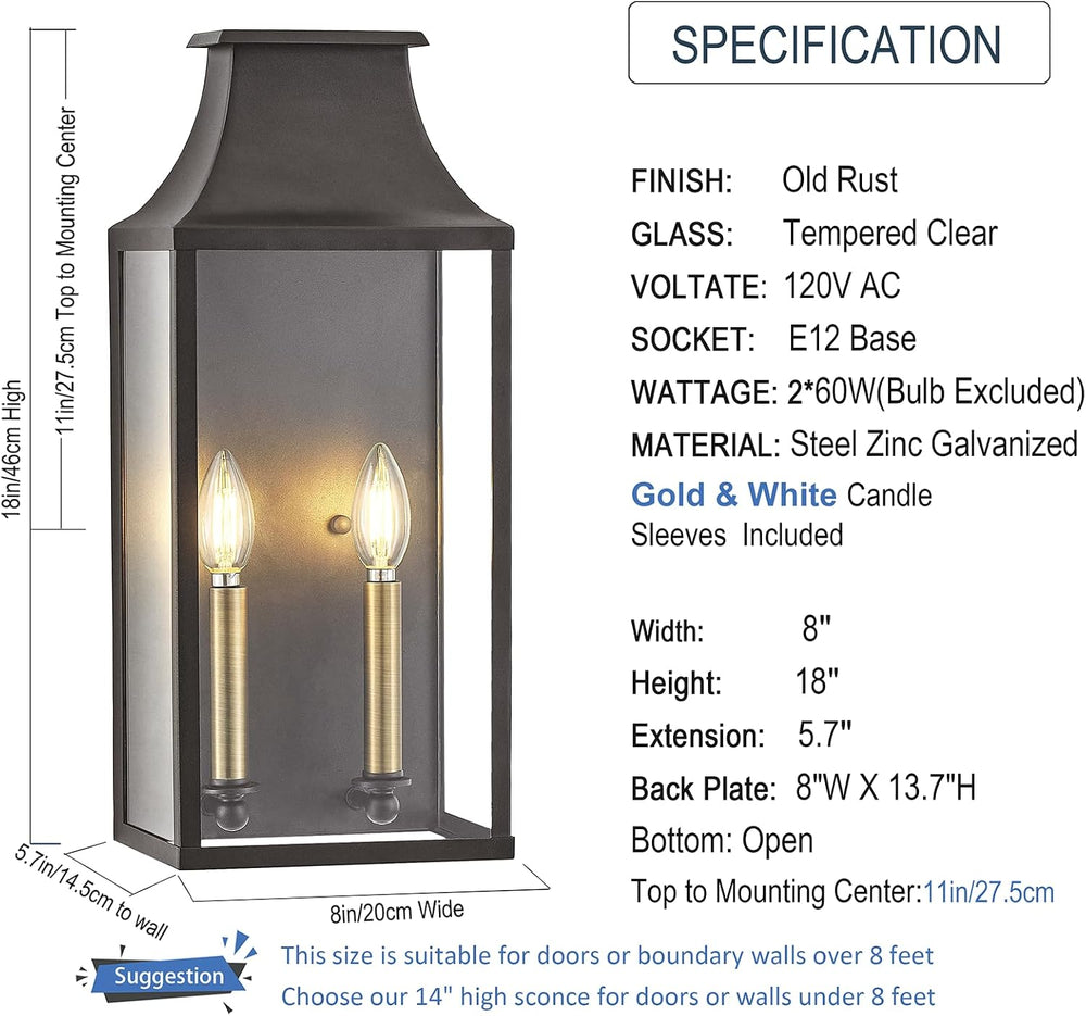 18" Medium Classic Outdoor Wall Light, House Exterior Sconce Lantern