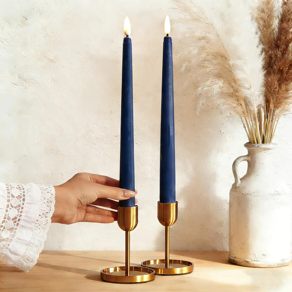 Navy Blue Flameless Taper Candles LED Candlesticks with Remote Set of 12