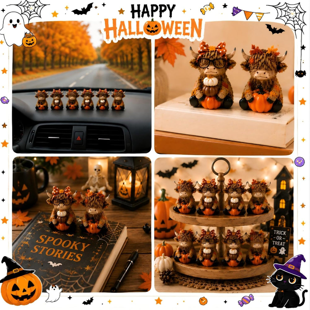 RattanView 96 Pcs Fall Halloween Mini Resin Highland Cow Figurines